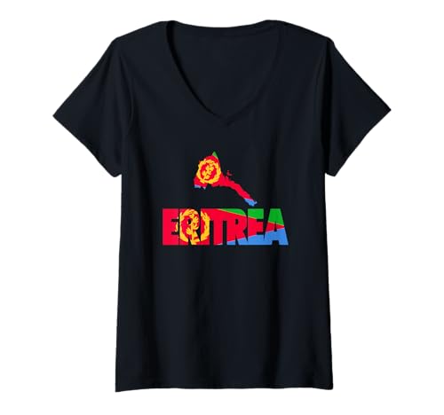 Damen Ich liebe Eritrea mit eritreischer Flagge Unabhängigkeitstag von Eritrea T-Shirt mit V-Ausschnitt von Eritrea Teez