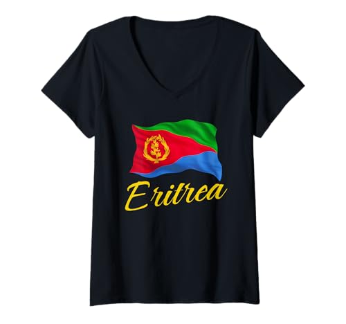 Damen Eritreische Flagge von Eritrea, patriotische afrikanische Männer, Frauen, Kinder T-Shirt mit V-Ausschnitt von Eritrean Flag Heritage Clothing & Gifts