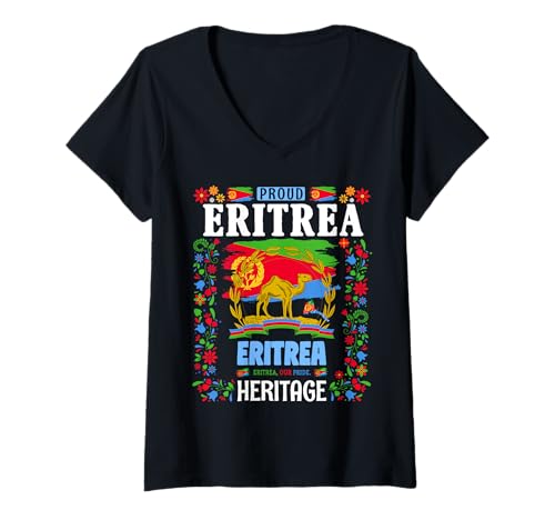 Damen Eritrea Flag Heritage Outfit Idee für Männer mit eritreischer Flagge T-Shirt mit V-Ausschnitt Damen Eritrea Flag Heritage Outfit Idee für Männer mit eritreischer Flagge T-Shirt mit V-Ausschnitt von Eritrean Map & Eritrean Cultural Day Kids Ideas