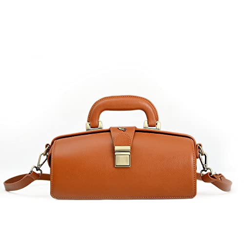 Erivis Echtleder Handtasche Rindsleder Arzttasche braun Umhängetasche Schnalle Damentasche, Orange/Abendrot im Zickzackmuster (Sunset Chevron), L:(10.6"); H:13cm (5.11"); W: (4.5") von Erivis