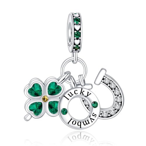 Erizteya Clover Horseshoe Lucky Symbol Charm für Frauen Armbänder Halsketten mit 5A Cubic Zirconia 925 Sterling Silber Anhänger Perlen Schmuck Geschenk für Mädchen von Erizteya