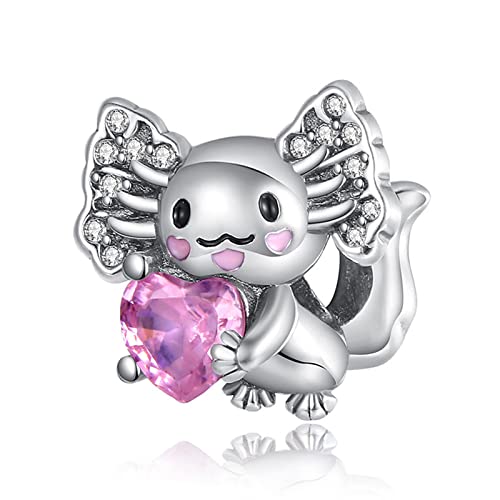 Erizteya Cute Animal Pink Heart Charm für Frauen Armbänder Halsketten mit 5A Cubic Zirconia 925 Sterling Silber Anhänger Perlen Schmuck Geschenk für Mädchen von Erizteya