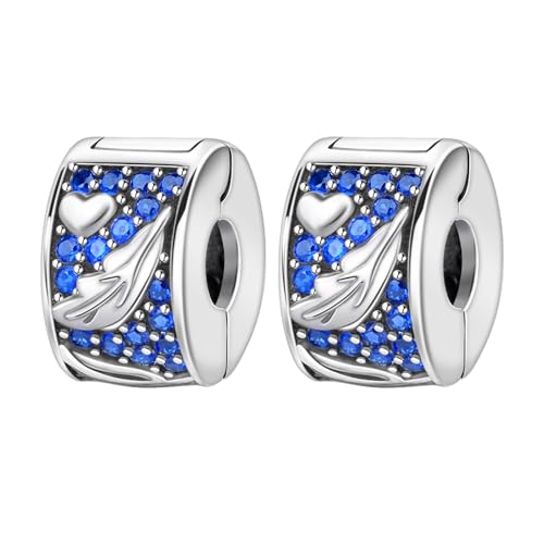 Erizteya Feathery Heart Clip Stopper Charms 2pcs für Frauen Armbänder Halsketten mit 5A Cubic Zirconia 925 Sterling Silber Anhänger Perlen Schmuck Geschenk für Mädchen von Erizteya