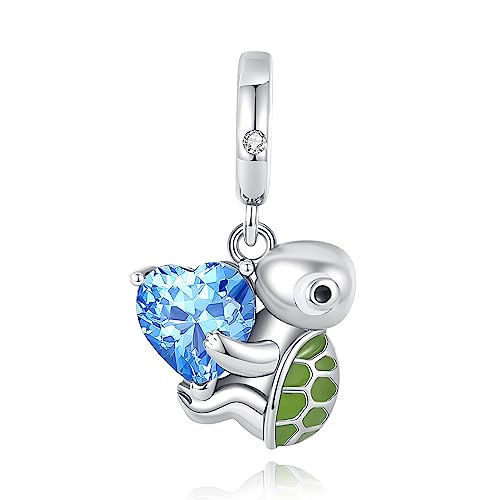 Erizteya Green Turtle Blue Heart Charm für Frauen Armbänder Halsketten mit 5A Cubic Zirconia 925 Sterling Silber Anhänger Perlen Schmuck Geschenk für Mädchen von Erizteya