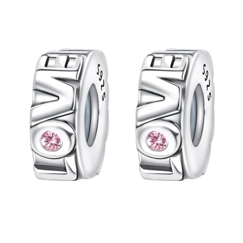 Erizteya Love Letters Clip Stopper Charms 2pcs für Frauen Armbänder Halsketten mit 5A Cubic Zirconia 925 Sterling Silber Anhänger Perlen Schmuck Geschenk für Mädchen von Erizteya