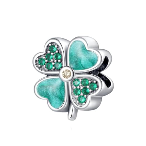 Erizteya Lucky Clover Bead Charm für Frauen Armbänder Halsketten mit 5A Cubic Zirconia 925 Sterling Silber Anhänger Perlen Schmuck Geschenk für Mädchen von Erizteya