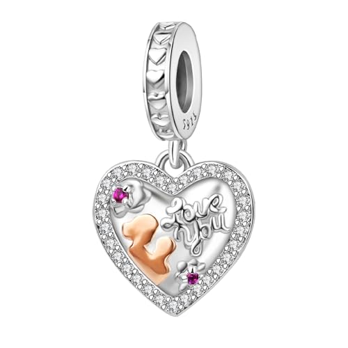 Erizteya Mom Hugs Child Love Charm für Frauen Armbänder Halsketten mit 5A Cubic Zirconia 925 Sterling Silber Anhänger Perlen Schmuck Geschenk für Mädchen von Erizteya