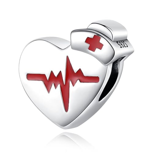 Erizteya Nurse Hat Heart Charm für Frauen Armbänder Halsketten mit 5A Cubic Zirconia 925 Sterling Silber Anhänger Perlen Schmuck Geschenk für Mädchen von Erizteya