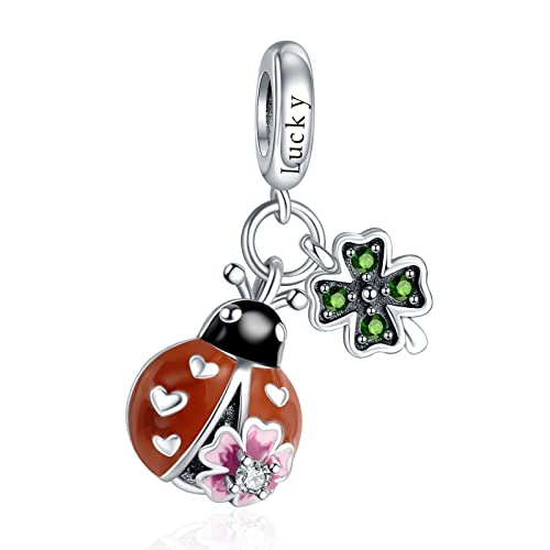 Erizteya Seven Star Ladybug Flower Clover Charm für Frauen Armbänder Halsketten mit 5A Cubic Zirconia 925 Sterling Silber Anhänger Perlen Schmuck Geschenk für Mädchen von Erizteya