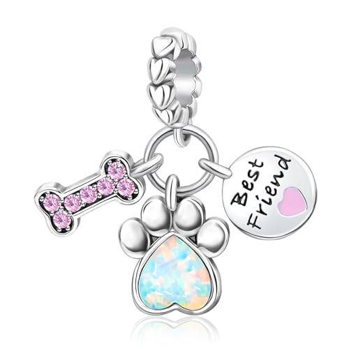 Pink Bone Dog Paw Print Best Friend Pendant Charm für Frauen Armbänder Halsketten 925 Sterling Silber Anhänger Perlen Schmuck Geschenk für Mädchen von Erizteya