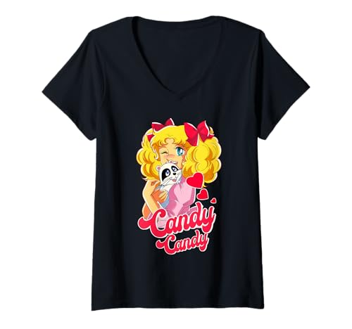 Damen Candy Raccoon Cartoon Japanische 80er Jahre Retro Vintage Anime Manga T-Shirt mit V-Ausschnitt Damen Candy Raccoon Cartoon Japanische 80er Jahre Retro Vintage Anime Manga T-Shirt mit V-Ausschnitt von Erk Fashion