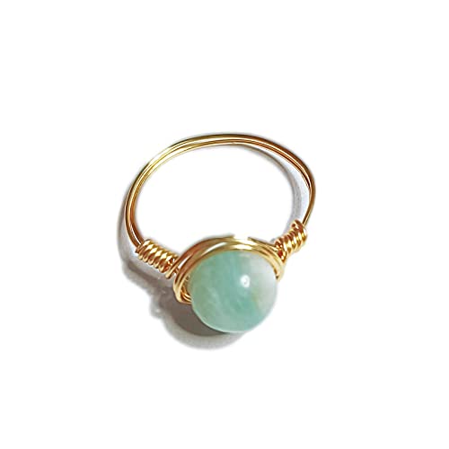 ARTQ Steinring Amazonit Naturstein Ring Frauen Runde Perlen Wire Wrapped Ring Vintage Kleine Frische Ringe St. Patrick's Day Party Geschenk Schmuck Für Frau Freundin Mutter von ARTQ