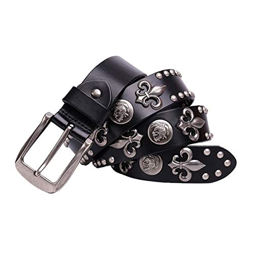 Heavy Metal Punk-Gurt-echtes Leder-Hip Hop Gürtel für Männer Kreuz Rivet Jeans Gurtband Designer Gürtel,105cm von Moonbaby