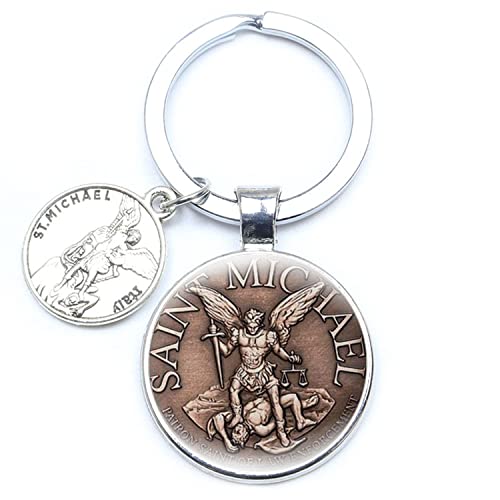 ZEIA3 Erzengel St. Michael Schlüsselanhänger Protect Me Saint Shield Angel Schutz Metall Anhänger Schlüsselanhänger Orhodox Amulett christlicher Schmuck, weiß, L von Erkic