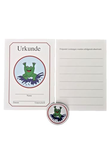 Erlebe Wasser 50x Frosch Abzeichen rund + Urkunde Stoffabzeichen (100 Teile) von Erlebe Wasser