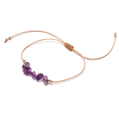 Erliway Geflochtenes Armband aus natürlichen Amethystsplittern für Frauen Unregelmäßige Heilsplitter Edelstein-Stretch-Armbänder handgewebtes Kristallperlen verstellbares Armband (1 Stück) von Erliway