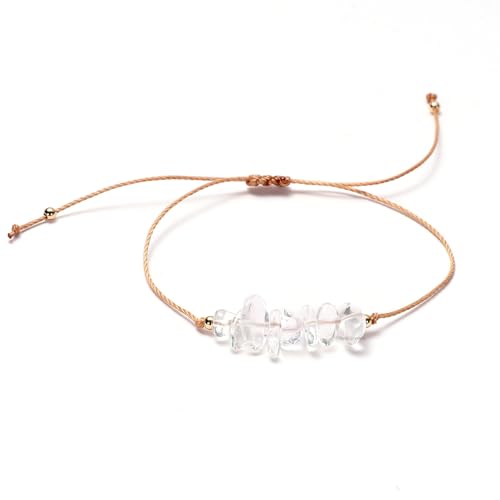 Erliway Geflochtenes Armband aus natürlichen klaren Quarzsplittern für Frauen, unregelmäßige Heilsplitter Edelstein-Stretch-Armbänder, handgewebtes Kristallperlen verstellbares Armband (1 Stück) von Erliway