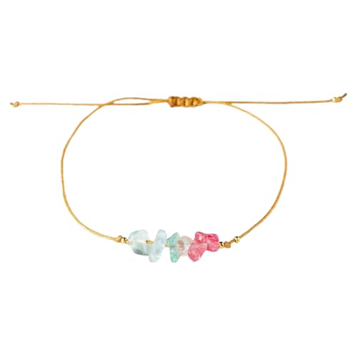 Erliway Geflochtenes Armband mit natürlichen Regenbogen-Chips für Frauen unregelmäßige Heilchips Edelstein-Stretch-Armbänder handgewebtes Chip-Kristallperlen verstellbares Armband (1 Stück) von Erliway