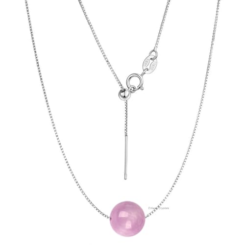 Erliway Kunzit-Kristall-Anhänger-Halskette für Damen, 925er-Sterlingsilber-Kette mit 10 mm A+ Grade Kristallperle, 45cm verstellbare Länge Heilungs-Halskette Schmuck Geschenk für Frauen Mädchen Erliway Kunzit-Kristall-Anhänger-Halskette für Damen, 925er-Sterlingsilber-Kette mit 10 mm A+ Grade Kristallperle, 45cm verstellbare Länge Heilungs-Halskette Schmuck Geschenk für Frauen Mädchen von Erliway