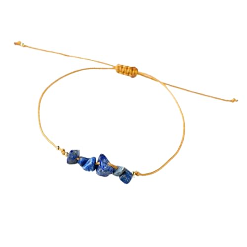 Erliway Natürliche Lapislazuli-Chips, geflochtenes Armband für Frauen, unregelmäßiger Heilchip Edelstein-Stretch-Armbänder, handgewebtes Chip Kristallperlen verstellbares Armband (1 Stück) von Erliway