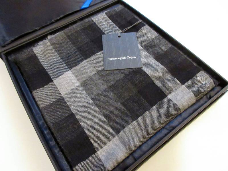 Ermenegildo Zegna Kaschmirschal Herren Schal Kaschmir/Seide Grau/Schwarz kariert ZXK41 von Ermenegildo Zegna