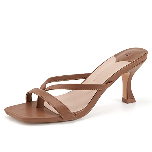 Ermonn Damen Sandalen mit offenem Zehenbereich, Zehenbereich, Sandalen, Slides Tanga, Stiletto, rückenfrei, Slipper, Schuhe, Braun, 39 EU von Ermonn