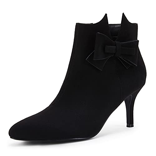 Ermonn Damen Stiefeletten mit spitzem Zehenbereich, Kunstwildleder, Stiletto-Absatz, seitlicher Reißverschluss, Booties, Hochzeitskleid, Pumps, schwarz, 38.5 EU von Ermonn