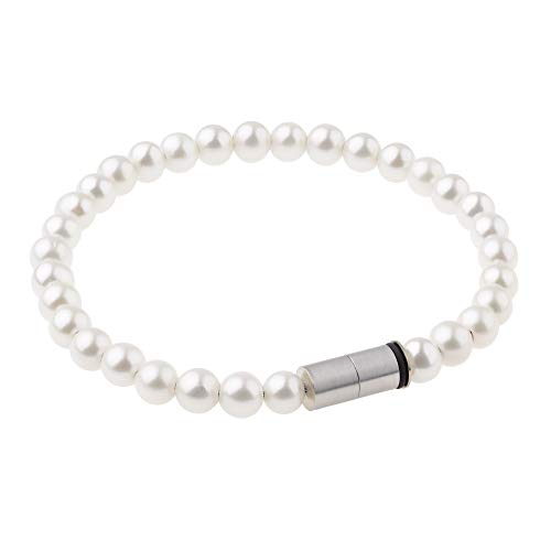 Ernstes Design Perlenarmband für Damen mit Süßwasser Zuchtperle Edelstahl 19 cm 6,00 mm breit A522.19 von Ernstes Design