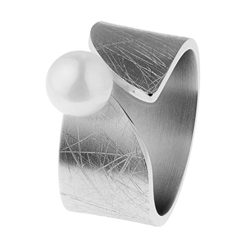 Ernstes Design Ring R546 Edelstahl mit Perle 7 mm weiss von Ernstes Design