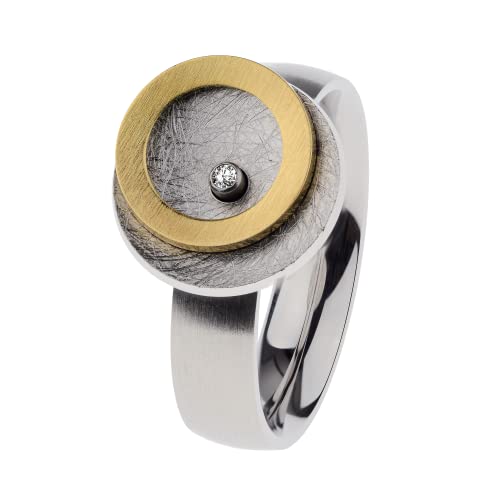 Ernstes Design Ring R715 Edelstahl vergoldet mattiert Brillant 0.02 ct. von Ernstes Design