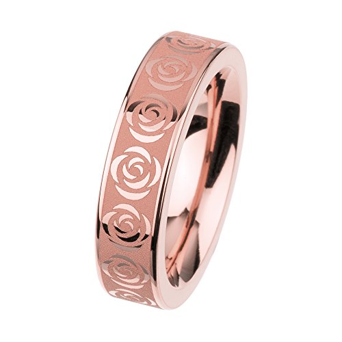 Ernstes Design Vorsteckring, Beisteckring, ED vita Ring, Ring aus Edelstahl rosé beschichtet 6 mm Blumen/Rosen R311 (57 (18.1)) von Ernstes Design