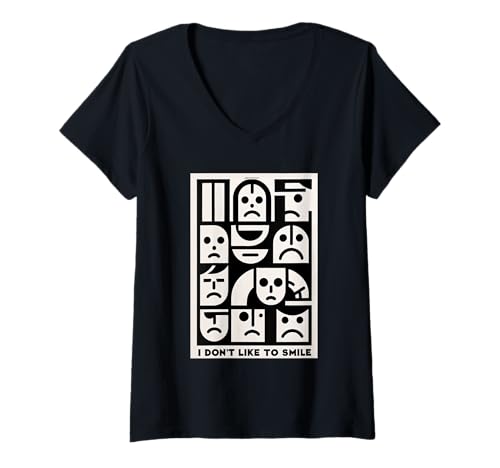 Damen I Don't Like to Smile Ernstes expressionales Gesicht |- T-Shirt mit V-Ausschnitt Damen I Don't Like to Smile Ernstes expressionales Gesicht |- T-Shirt mit V-Ausschnitt von Ernsthafte Gesichtshumor -Vibes