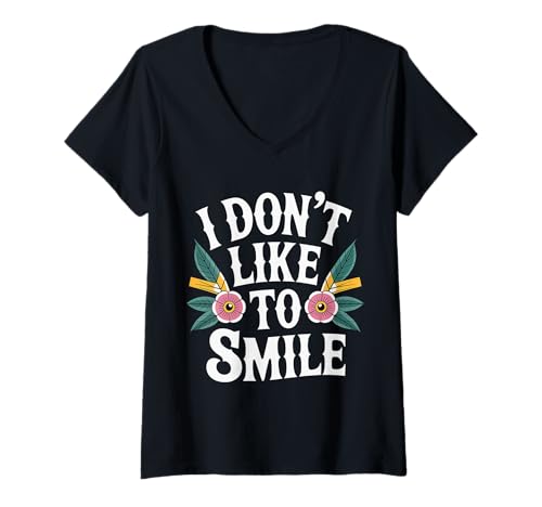 Damen I Don't Like to Smile Serious Expressional Face - T-Shirt mit V-Ausschnitt Damen I Don't Like to Smile Serious Expressional Face - T-Shirt mit V-Ausschnitt von Ernsthafte Gesichtshumor -Vibes