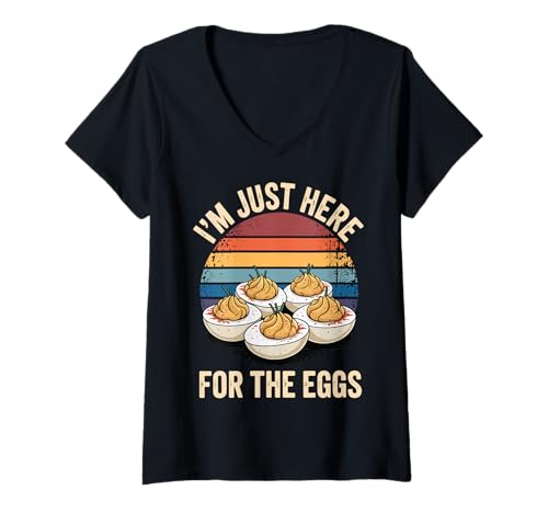 Damen I'm Just Here for The Eggs Russisches Ei T-Shirt mit V-Ausschnitt Damen I'm Just Here for The Eggs Russisches Ei T-Shirt mit V-Ausschnitt von Erntedankfest Feiertag Familientreffen