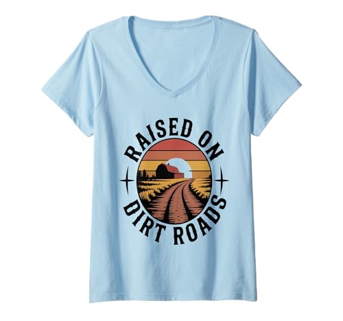 Damen Aufgewachsen auf Feldwegen Landwirte Viehzüchter Siedler Lie T-Shirt mit V-Ausschnitt Damen Aufgewachsen auf Feldwegen Landwirte Viehzüchter Siedler Lie T-Shirt mit V-Ausschnitt von Erntezeit Landwirtschaftliche Dörfer Feldwege