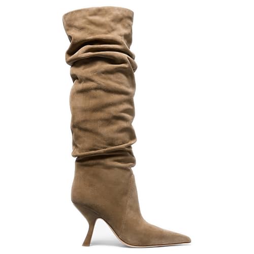 Erocalli Kniehohe Stiefel für Damen, Herbst, Kätzchenabsatz, hoch, lang, spitzer Zehenbereich, seitlicher Reißverschluss, lässig, Wintermode 2025, 1 Taupe, 38 EU von Erocalli