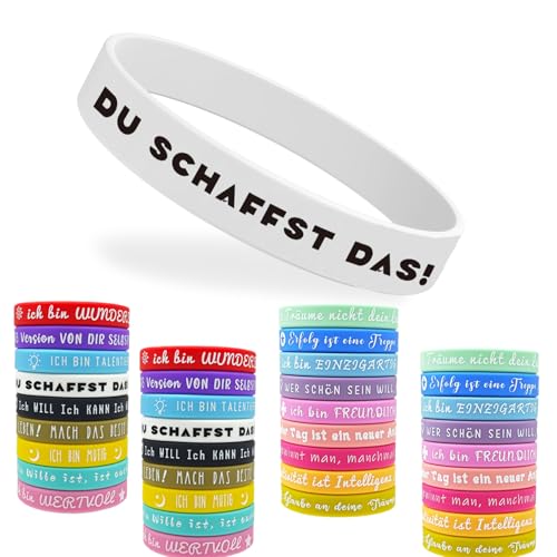 Eroionet 36 Stück Motivationsarmbänder, Inspirierende SilikonArmbänder mit 18 Stile Positiven Sprüchen, Motivierendes Silikonarmband, Gummiarmbänder Kinder, Mitgebsel Geschenke für Kinder Kollegen von Eroionet
