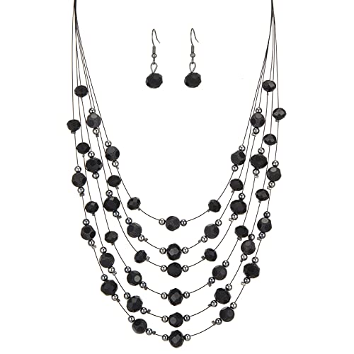 Statement-Halskette mit Kristallperlen für Damen, Boho, bunt, mehrsträngig, Halskette und Ohrring-Set für Frauen, Modeschmuck, Geschenke für Mutter, Kristall, Kein edelstein Statement-Halskette mit Kristallperlen für Damen, Boho, bunt, mehrsträngig, Halskette und Ohrring-Set für Frauen, Modeschmuck, Geschenke für Mutter, Kristall, Kein edelstein von Errally