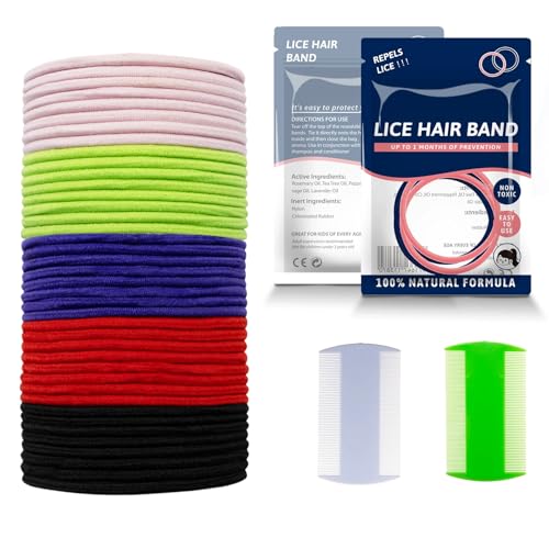 Errshing 40 Stück Anti Laus Haargummi Gummiband mit 2 Extra feiner Zahnkamm, Hilfe dem Schutz von Läusen Vorzubeugen, Behandlung gegen Kopfläuse Anti-Läuse Gummiband Natürlich und Wirksam Hilft von Errshing