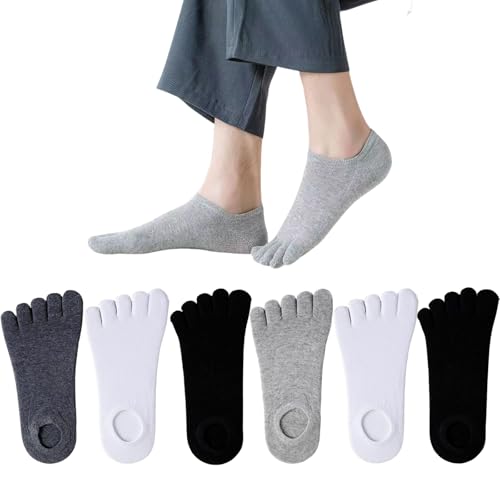 Errshing 6 Paar Einfarbige Schwarz Grau Weiß Zehensocken Herren Damen 39-40, Low-Top Atmungsaktive Zehensocken Baumwolle Unsichtbar Zehensockens Herren von Errshing