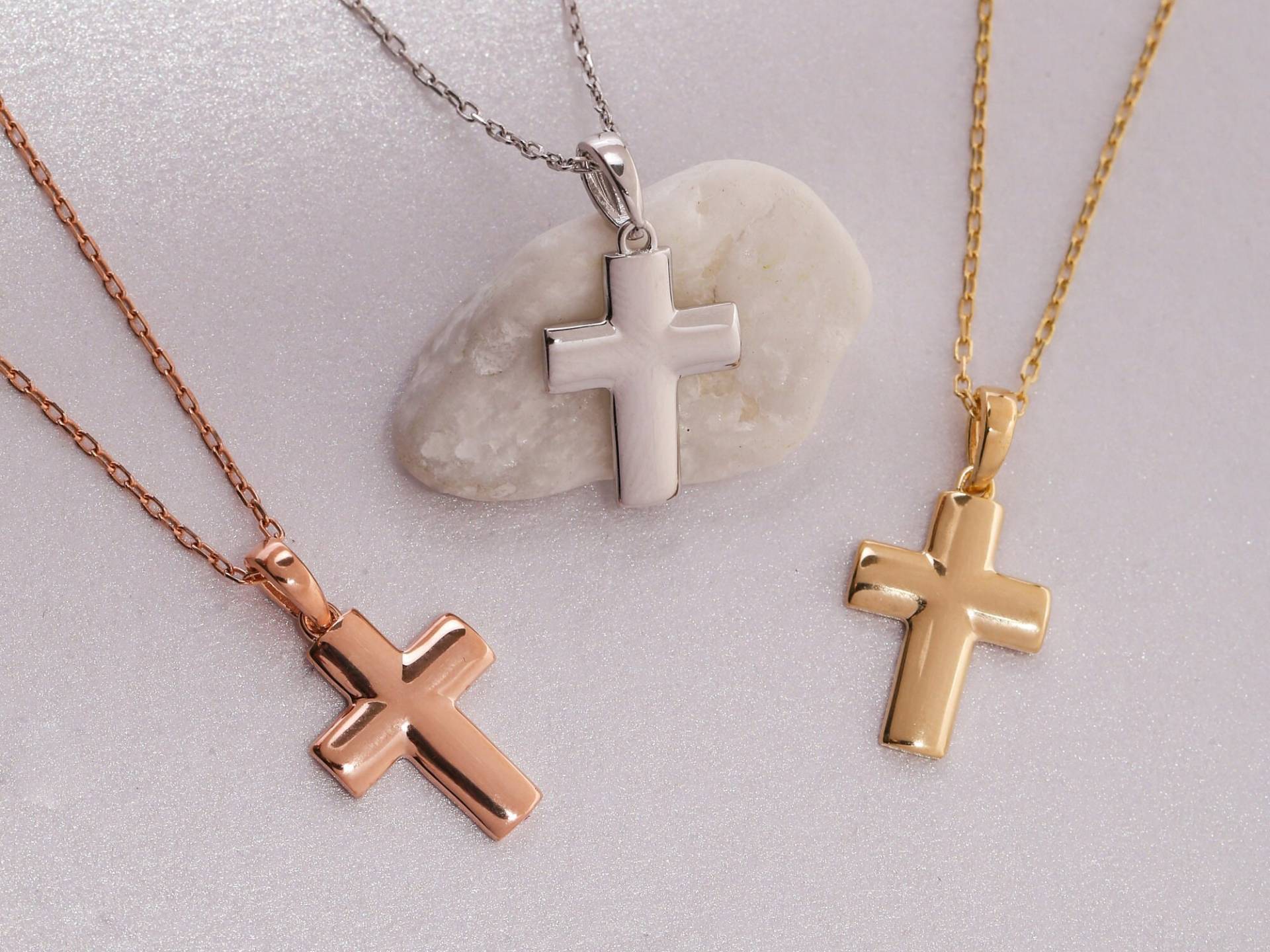 14K Gold Glänzende Kreuz Halskette, 925 Sterling Silber Winzig Glänzende Taufgeschenk, Religiöse Halskette von ErsJewelryDesign