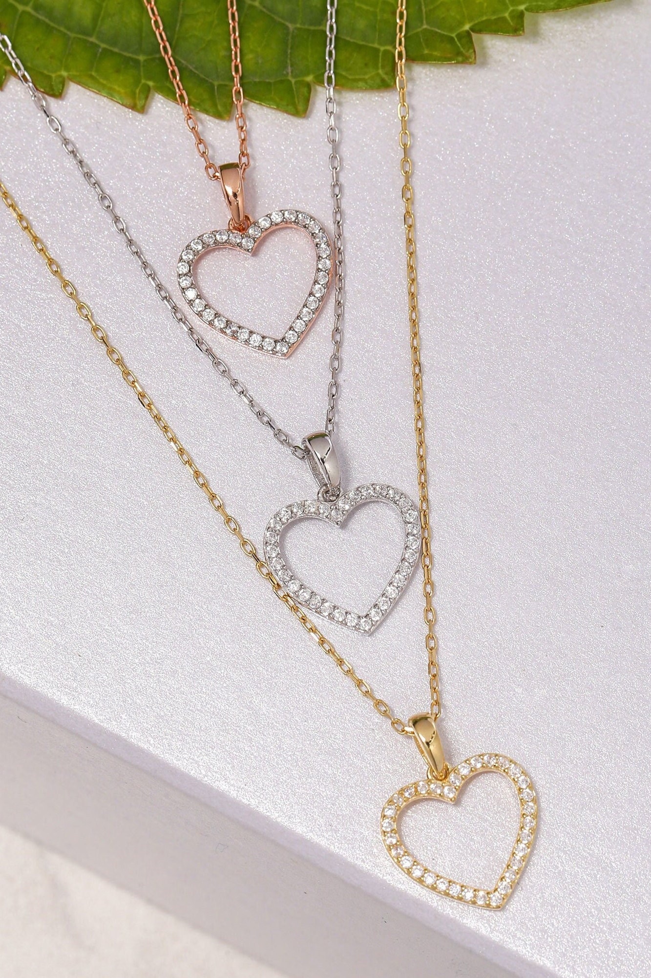 14K Gold Herz Halskette, Sterling Silber Zirkon Stein Weihnachtsgeschenk, Valentinstag Geschenk von ErsJewelryDesign
