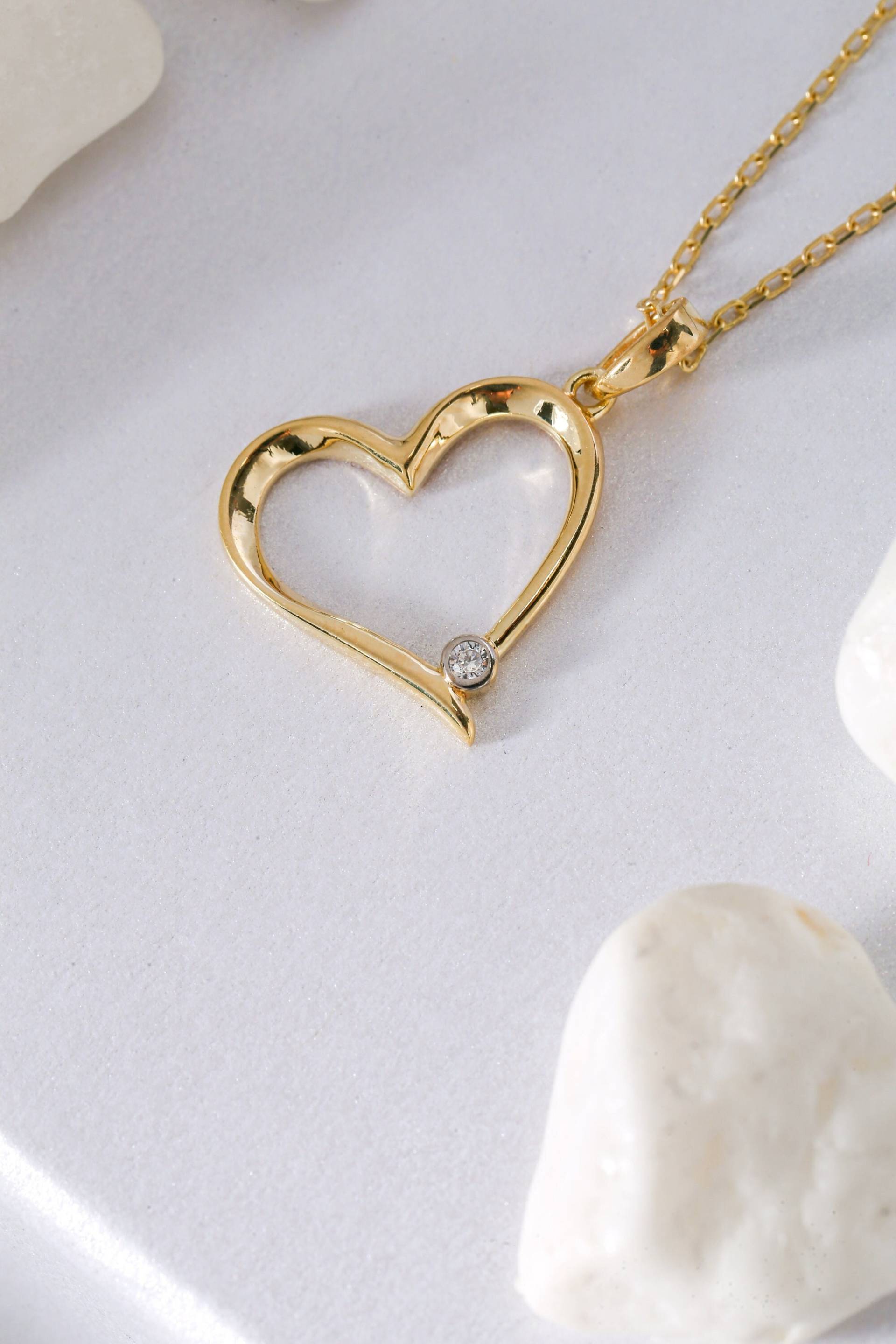 14K Gold Herz Halskette, Sterling Silber Zirkon Stein Weihnachtsgeschenk, Valentinstag Geschenk von ErsJewelryDesign