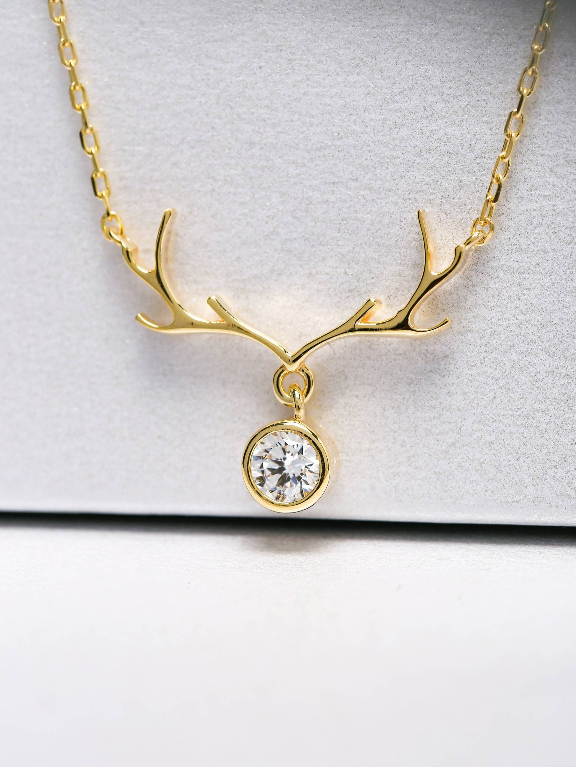 14K Gold Hirschgeweih Halskette, 925 Sterling Silber Echte Zarte Hirsch Weihnachtsgeschenk von ErsJewelryDesign