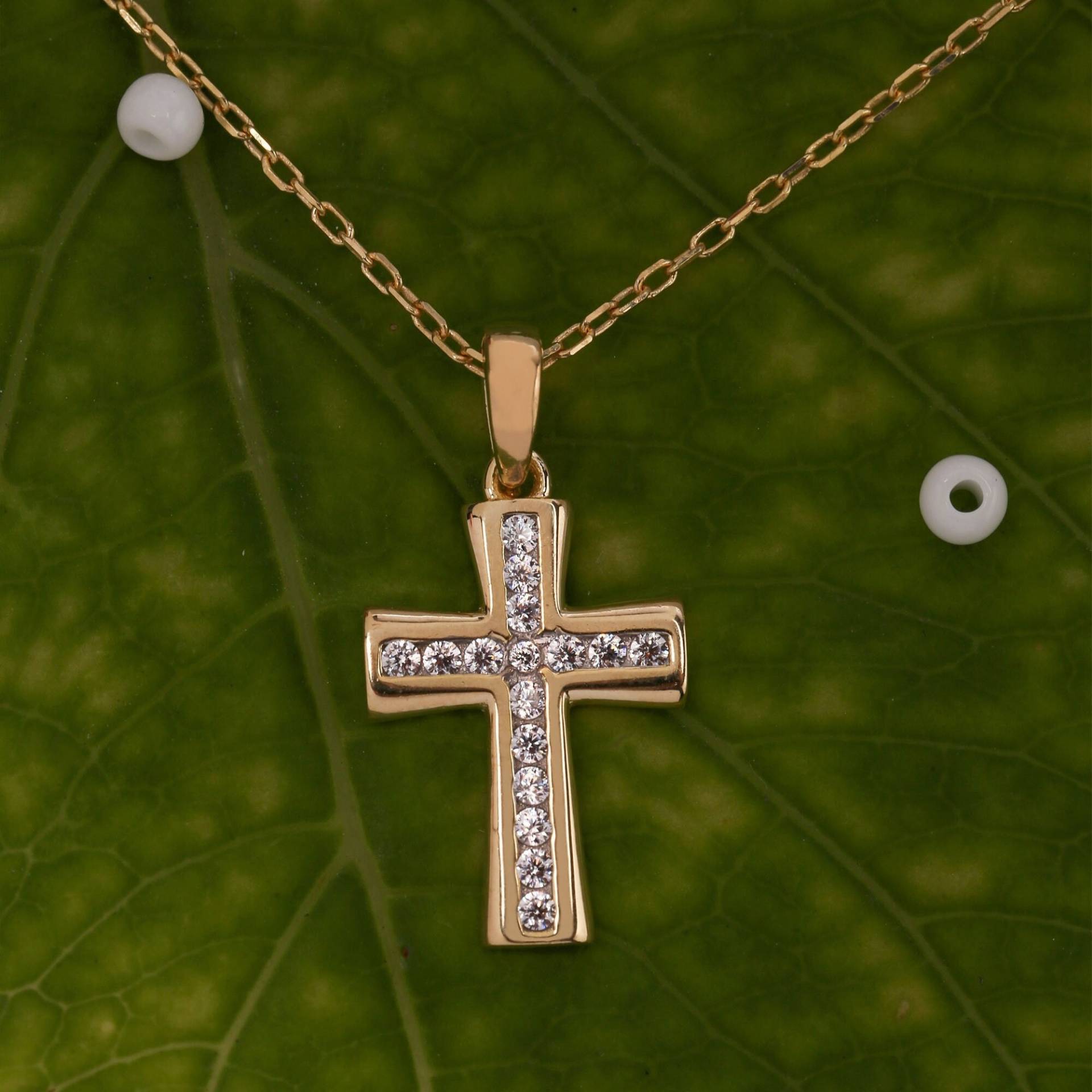 14K Gold Zirkon Kreuz Halskette, Sterling Silber Taufgeschenk, Weihnachtsgeschenk, Geschenk Für Sie von ErsJewelryDesign