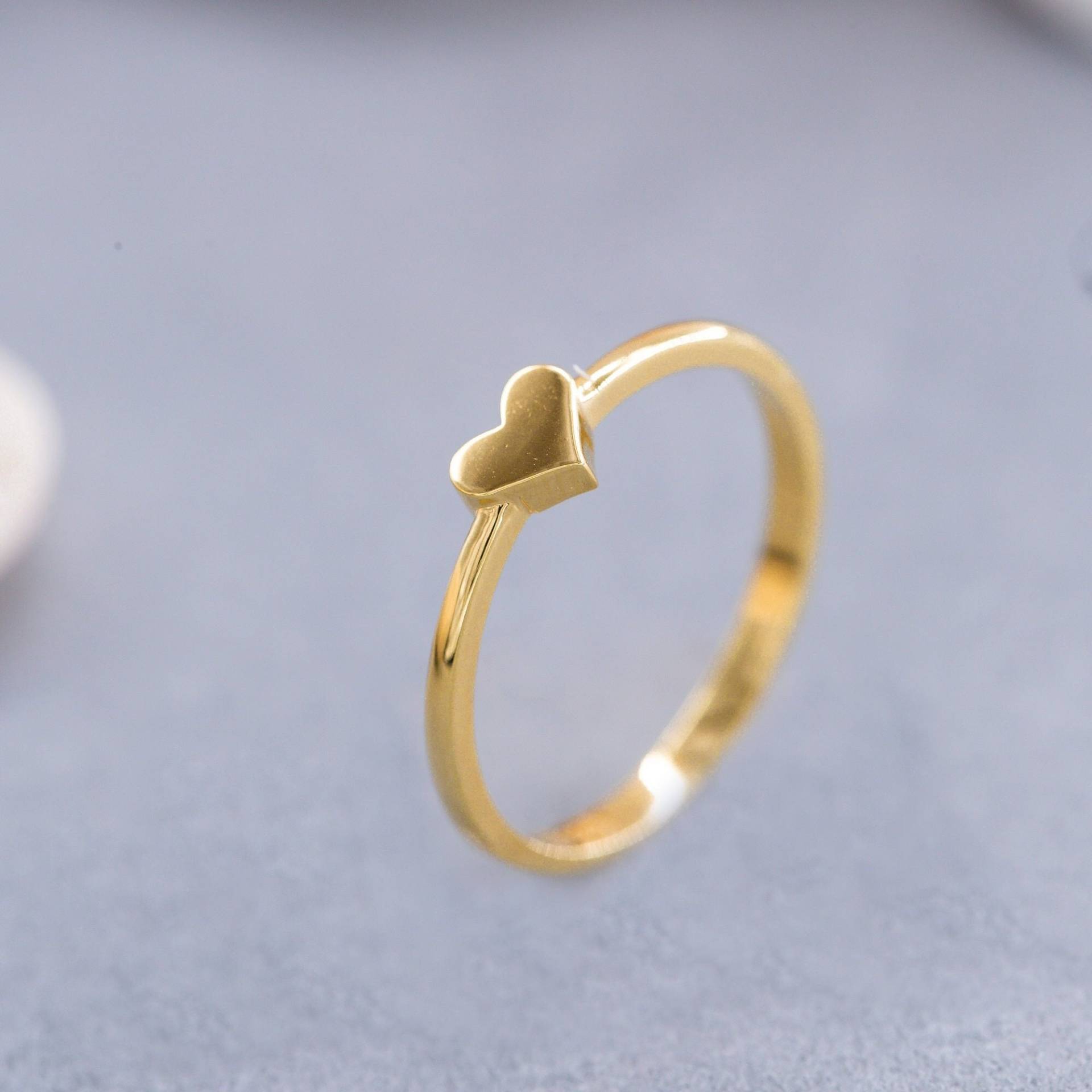 14K Massiv Gold Minimalist Herz Ring, 925 Sterling Silber Muttertagsgeschenk, Valentinstag Geschenk von ErsJewelryDesign