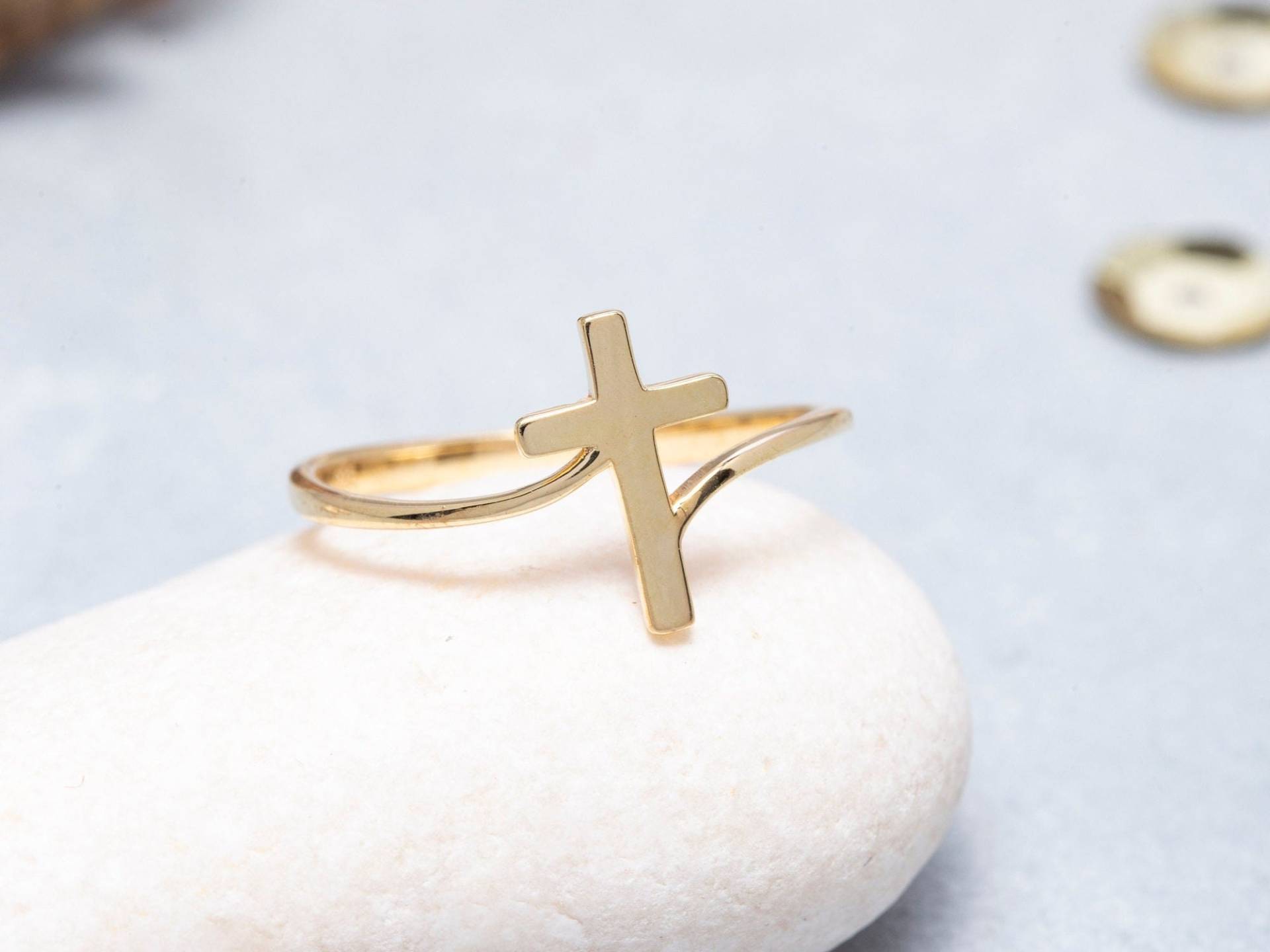 14K Massivgold Kreuz Ring, 925 Sterling Silber Elegante Weihnachtsgeschenk, Valentinstag Geschenk, Muttertagsgeschenk von ErsJewelryDesign