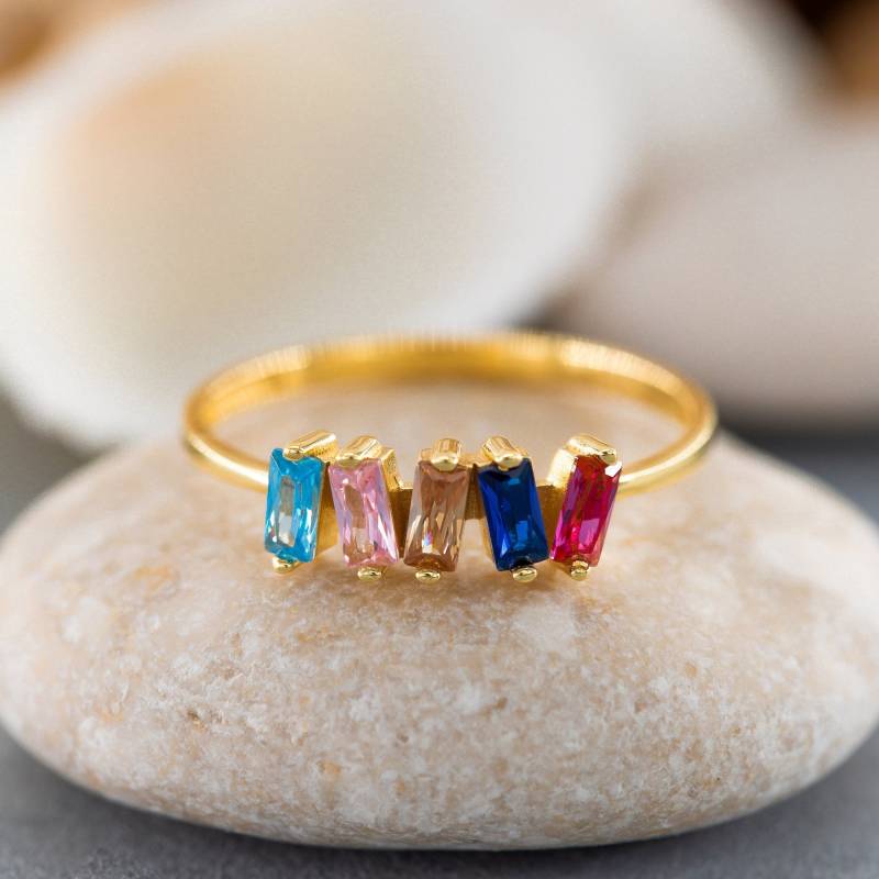14K Solid Gold Baguette Birthstone Ring, 925 Sterling Silber Muttertagsgeschenk von ErsJewelryDesign