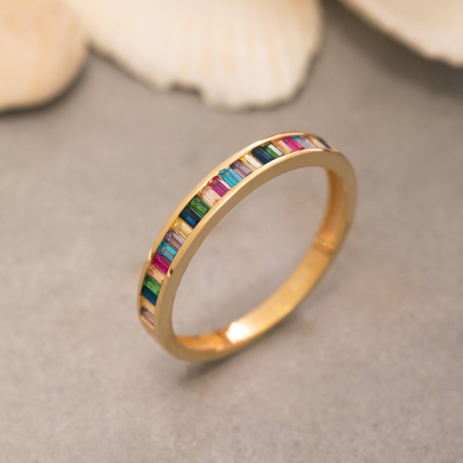 14K Solid Gold Birthstone Ring, 925 Sterling Silber Cz Stein Baguette Valentinstag Geschenk, Muttertagsgeschenk von ErsJewelryDesign