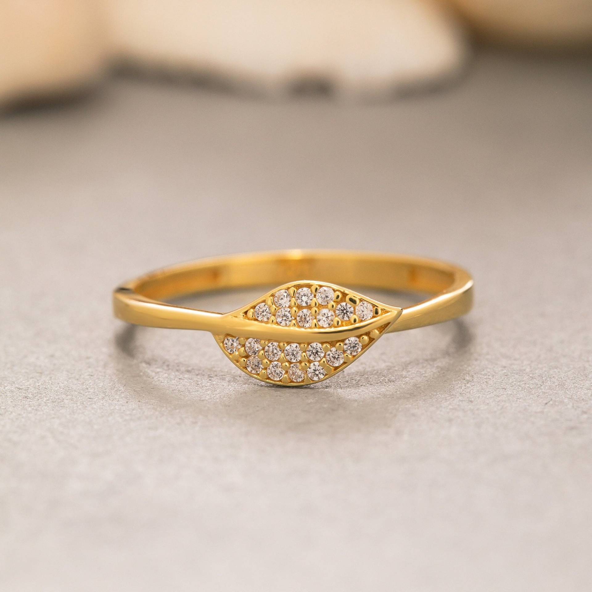 14K Solid Gold Blatt Ring, 925 Sterling Silber Cz Stein Zierliche Valentinstag Geschenk, Muttertag Geschenk von ErsJewelryDesign